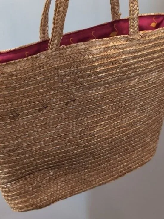 FAF INC. Natural Straw Tote Beach Travel Picnic Shopper Bag Pink Flamingo - Picture 6 of 14